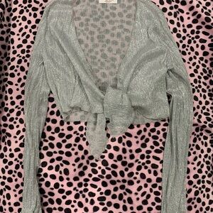 Fashion Magazine Silver Shimmer Long Sleeve Crop Top